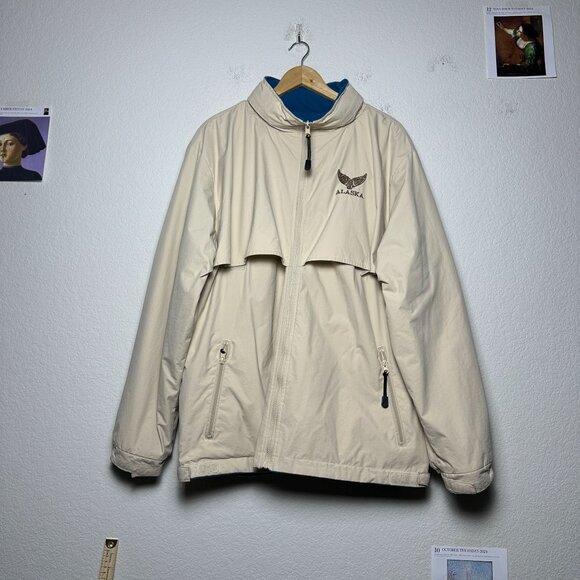 Vintage Alaska Cruise Jacket Blue Tan Reversible Fleece Full Zip XL Winter Gorp - Picture 1 of 16
